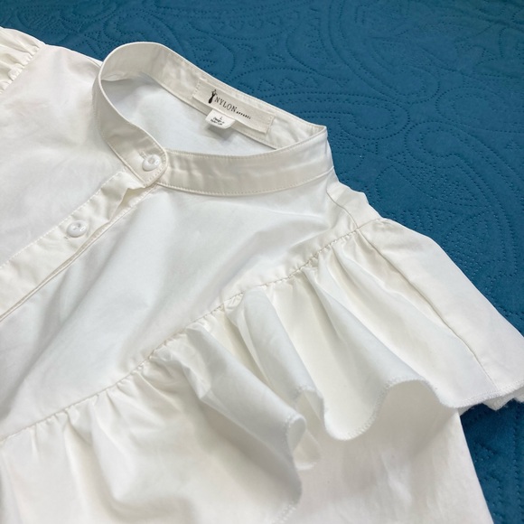 Nylon Apparel USA Shirt Ruffle Button-Up Blouse Ivory Size Large - Picture 16 of 16